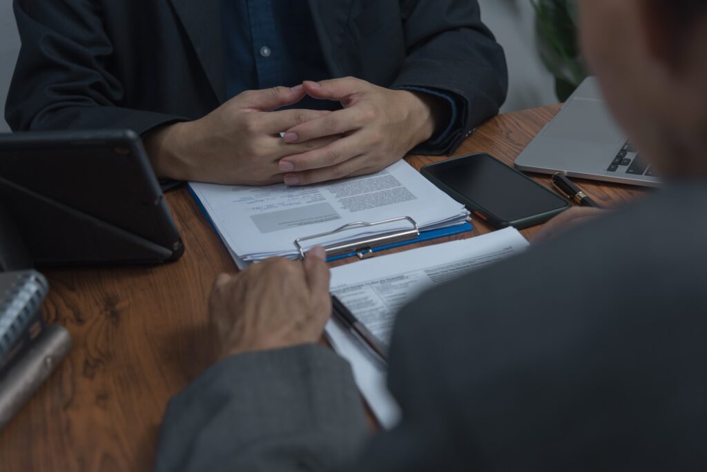 job interview Employer or HR department is reading the resume and interviewing