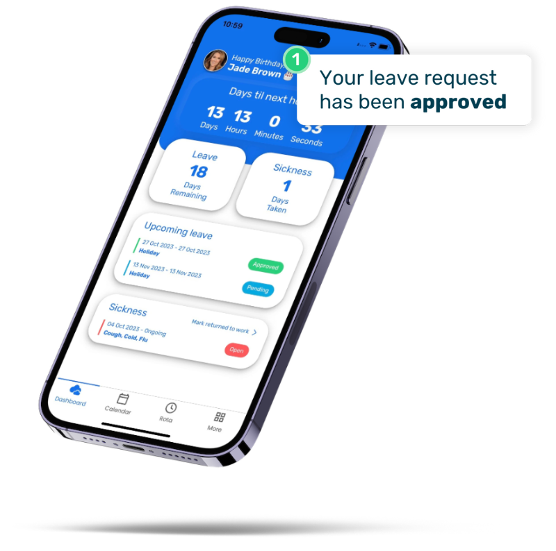 MJV Consulting | Mobile dashboard with leave approval pop up